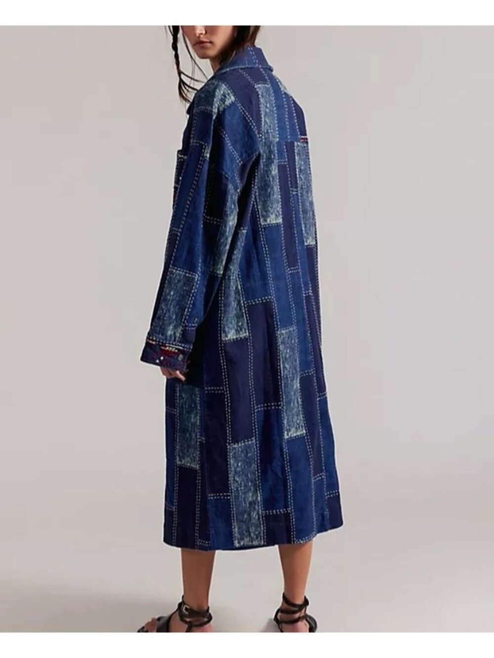 Free People Open Studio Duster Patchwork Boho Chic Festival Trench Womens XS S